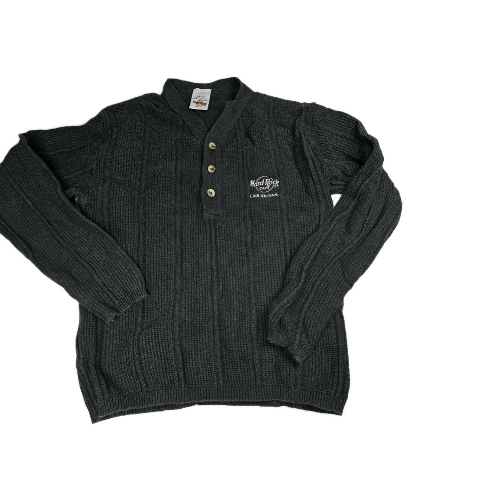 Hard Rock Cafe Sweater Mens Small Las Vegas Pullover‎ Button Knit Long Sleeve